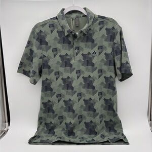 NWT Mens Adidas Golf GoTo Print Shirt Silver Green Collegiate Navy Golf Polo